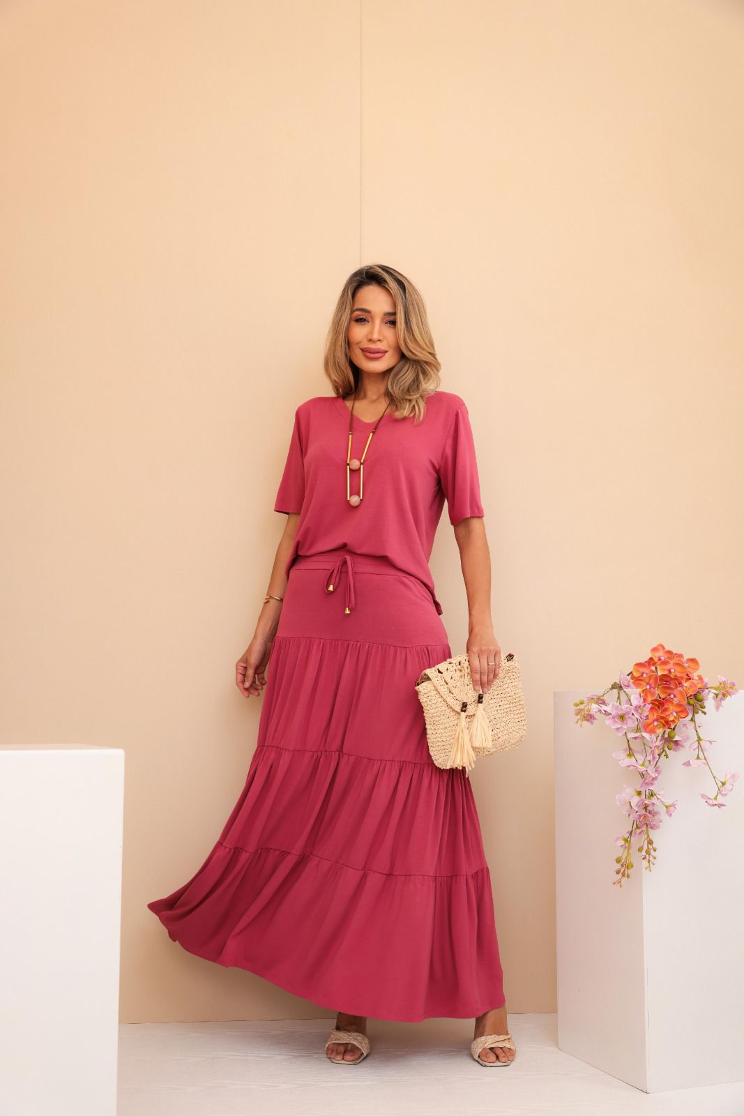Conjunto Saia Prisma - Rosa