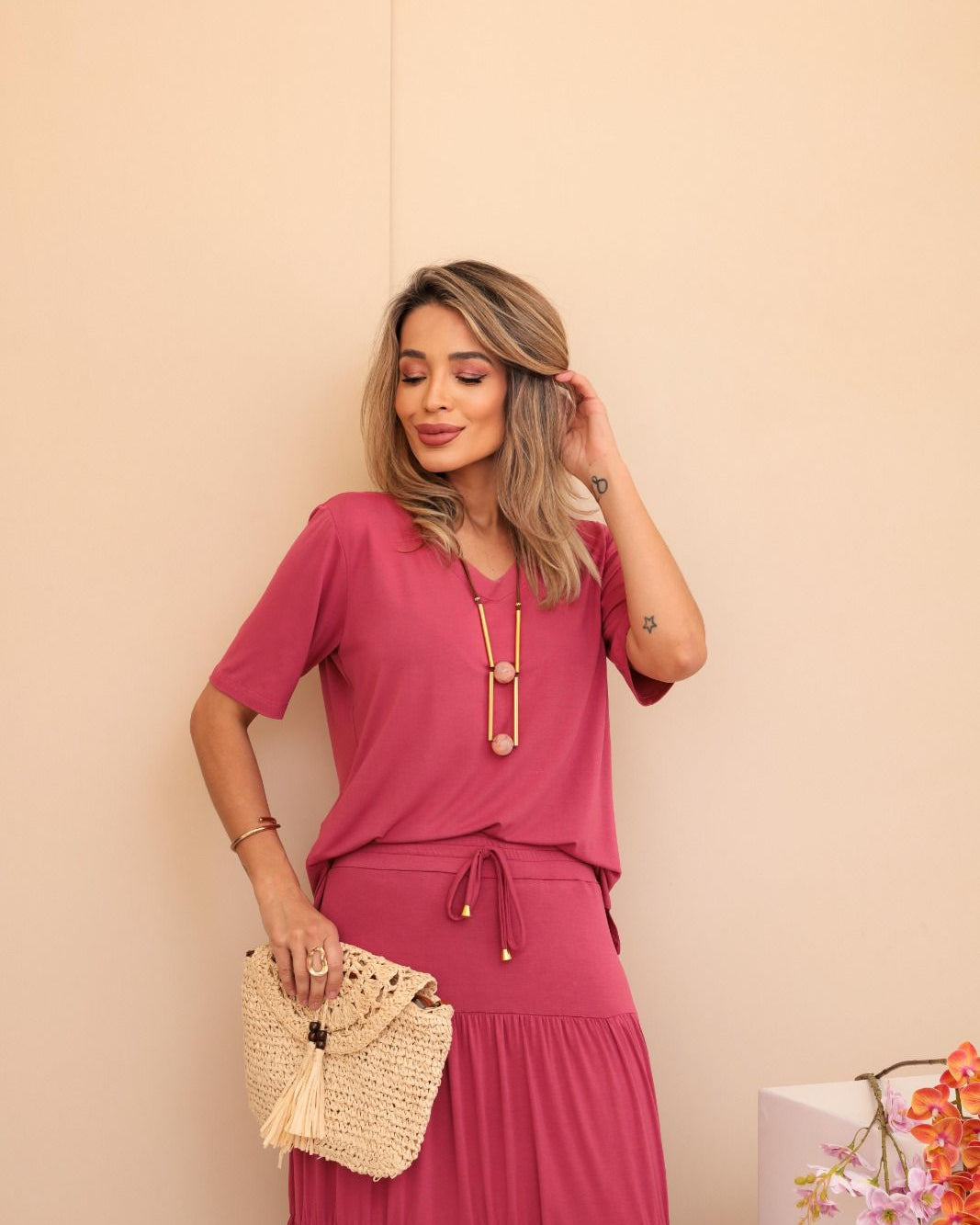 Conjunto Saia Prisma - Rosa
