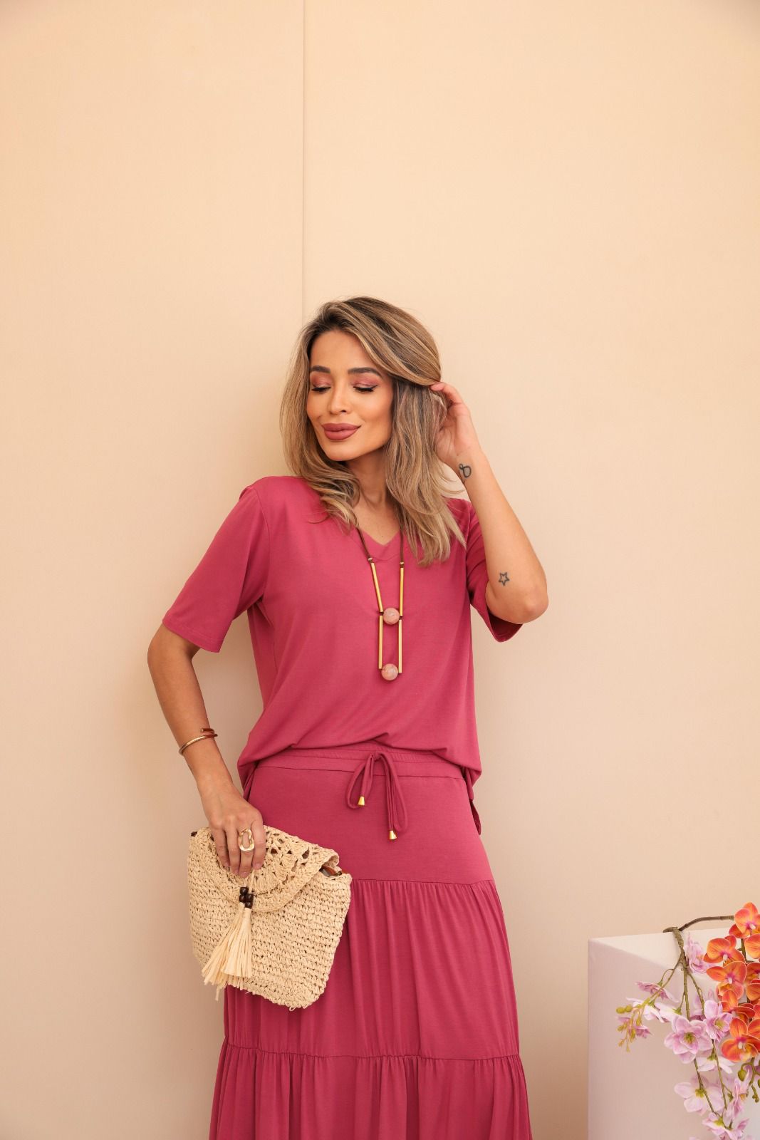 Conjunto Saia Prisma - Rosa