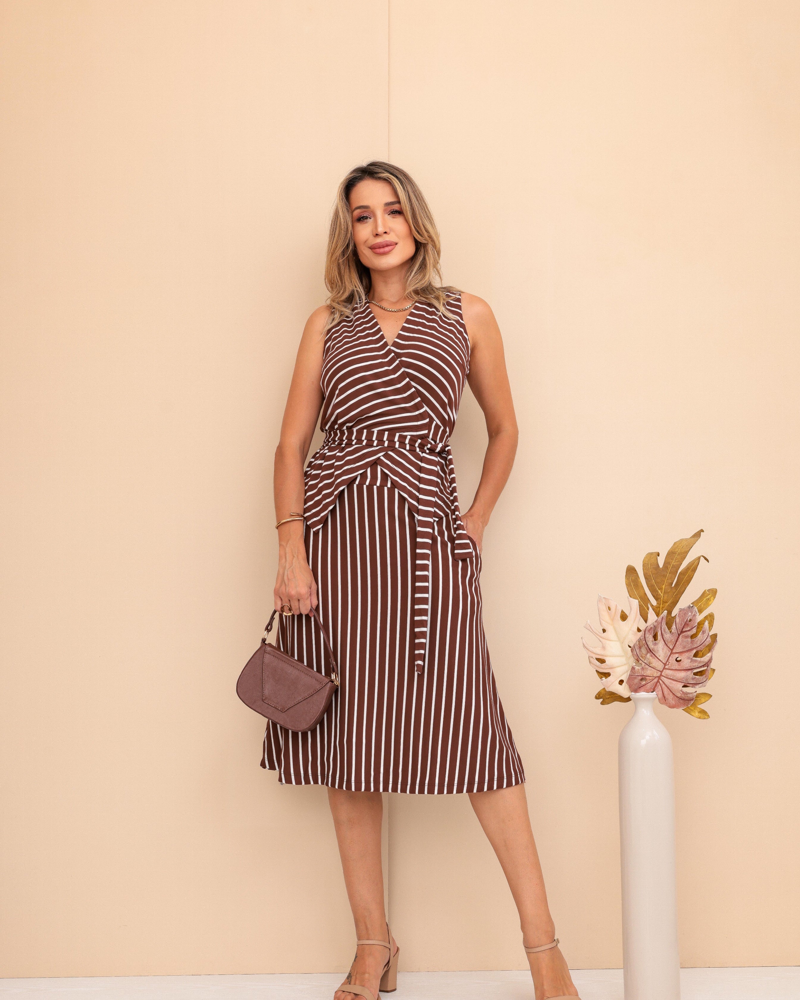 Conjunto Saia Vesti - Marrom com Off