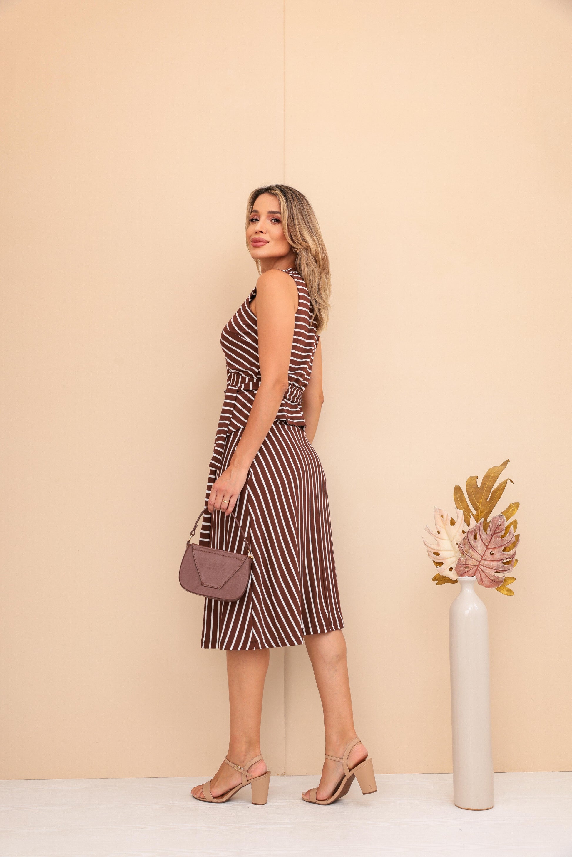 Conjunto Saia Vesti - Marrom com Off