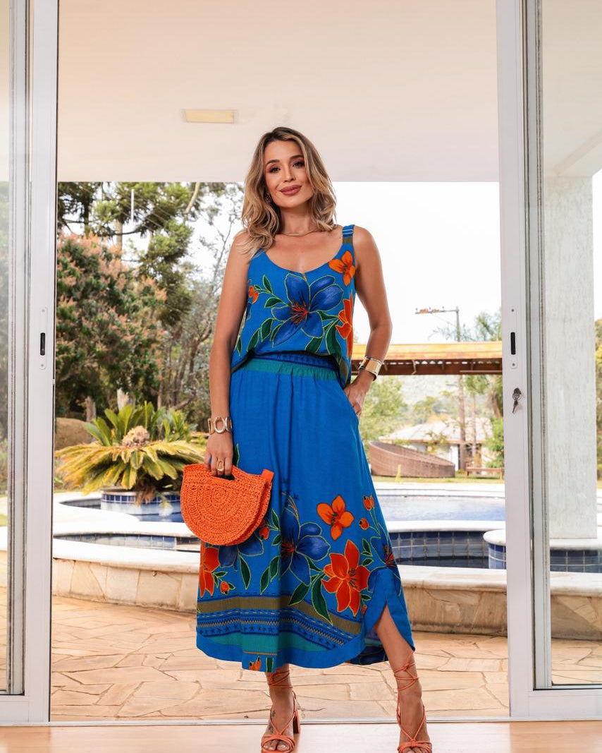Conjunto Saia Florecer - Azul