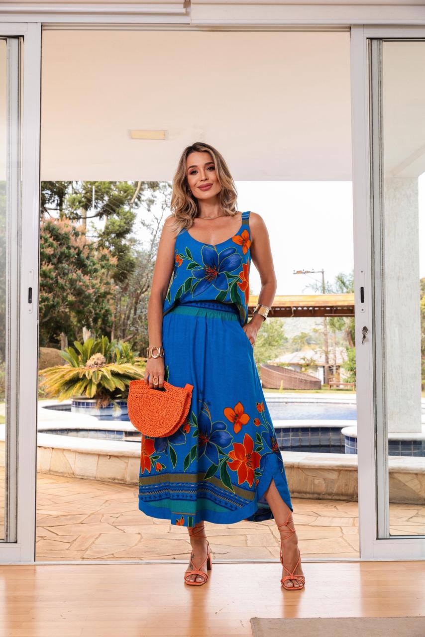 Conjunto Saia Florecer - Azul