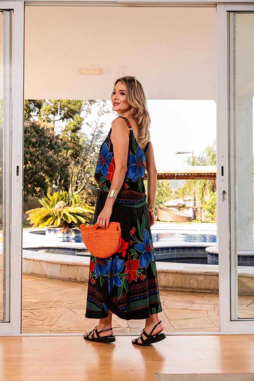 Conjunto Saia Florecer - Preto