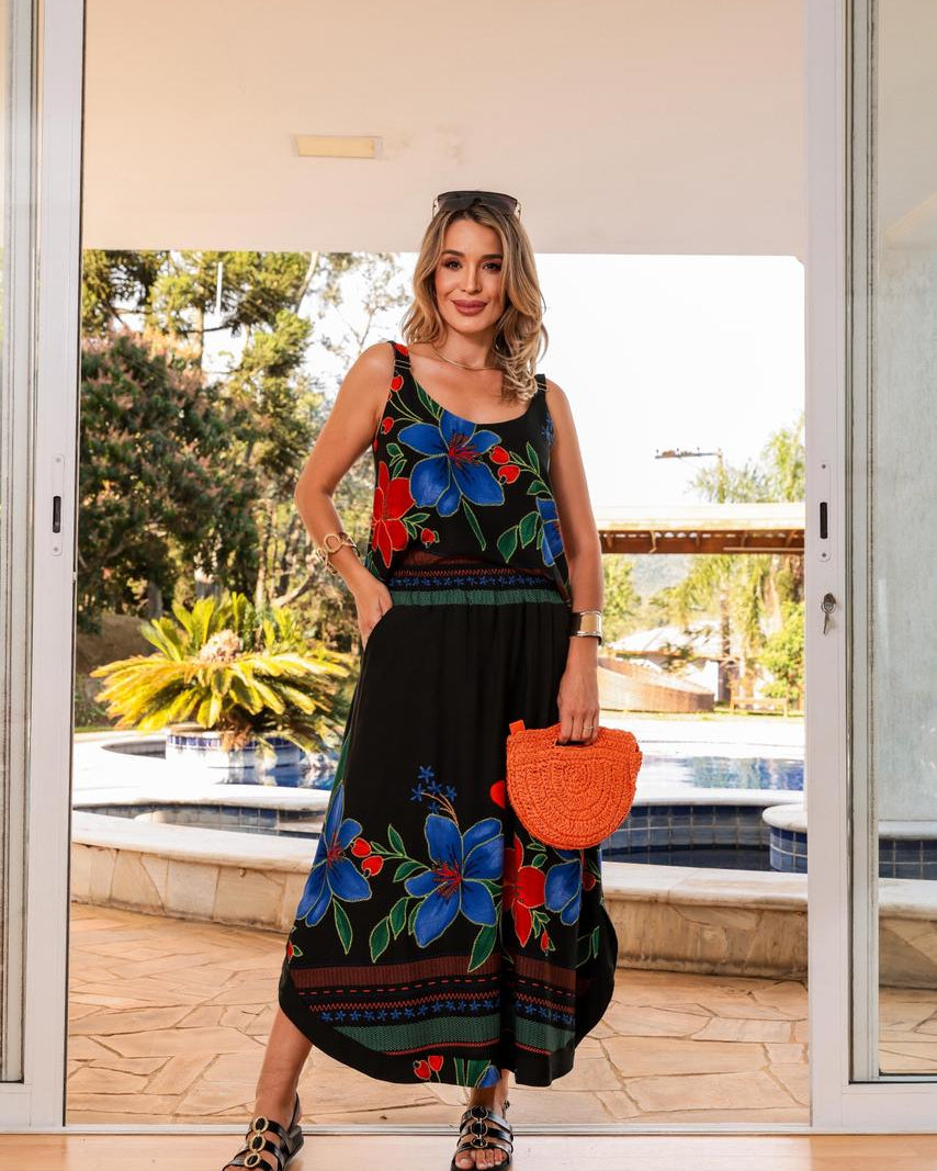 Conjunto Saia Florecer - Preto