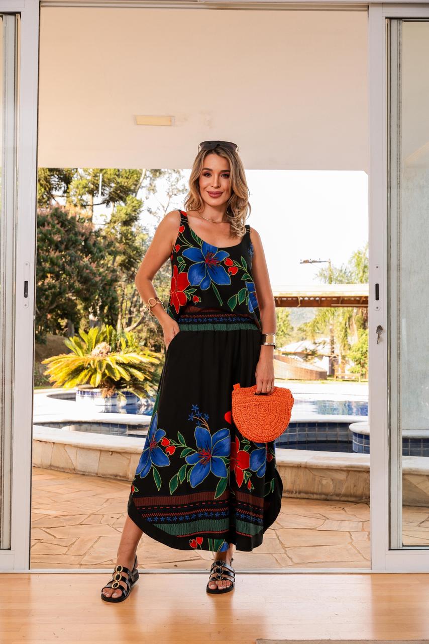 Conjunto Saia Florecer - Preto