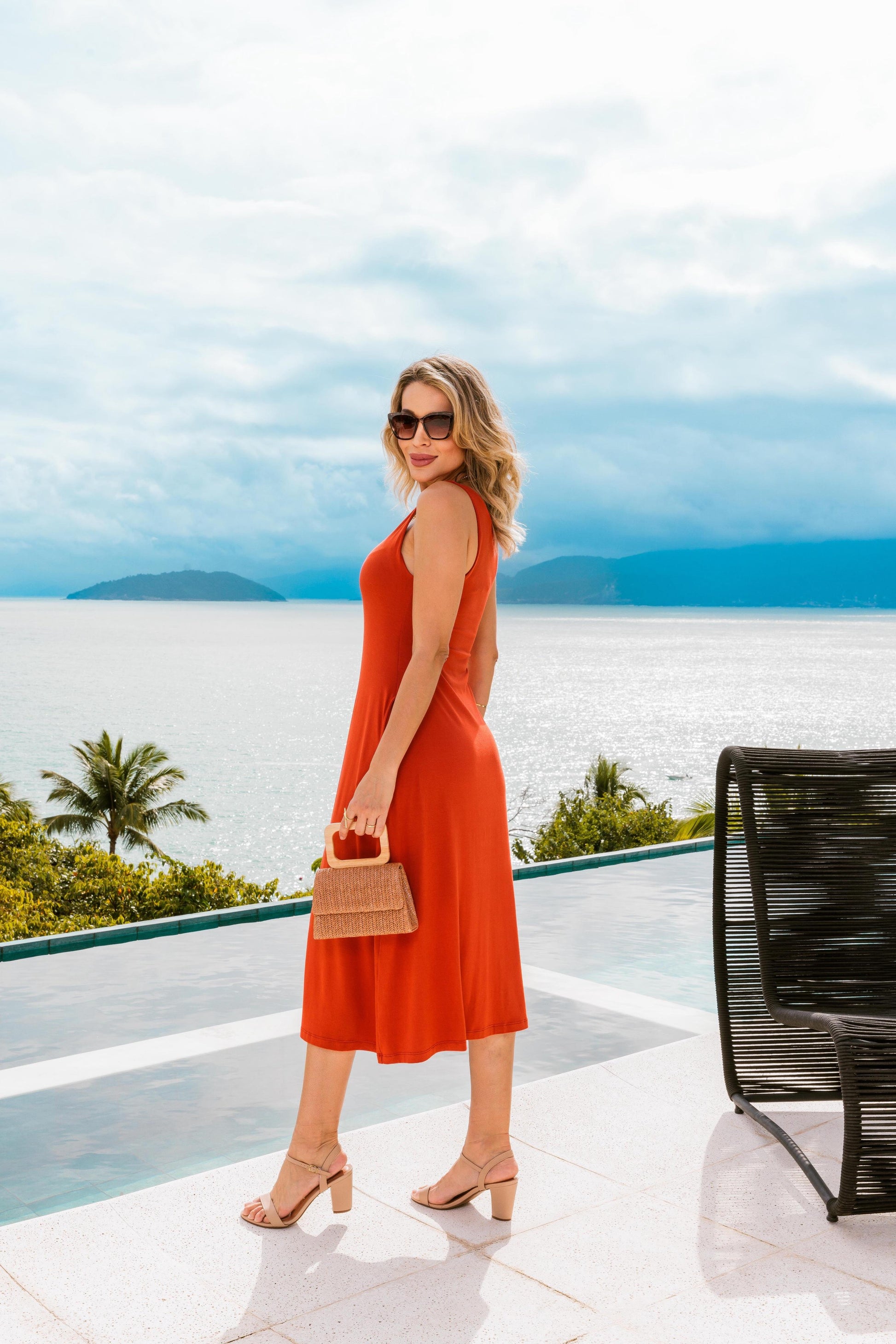 Vestido Basic Midi - Laranja