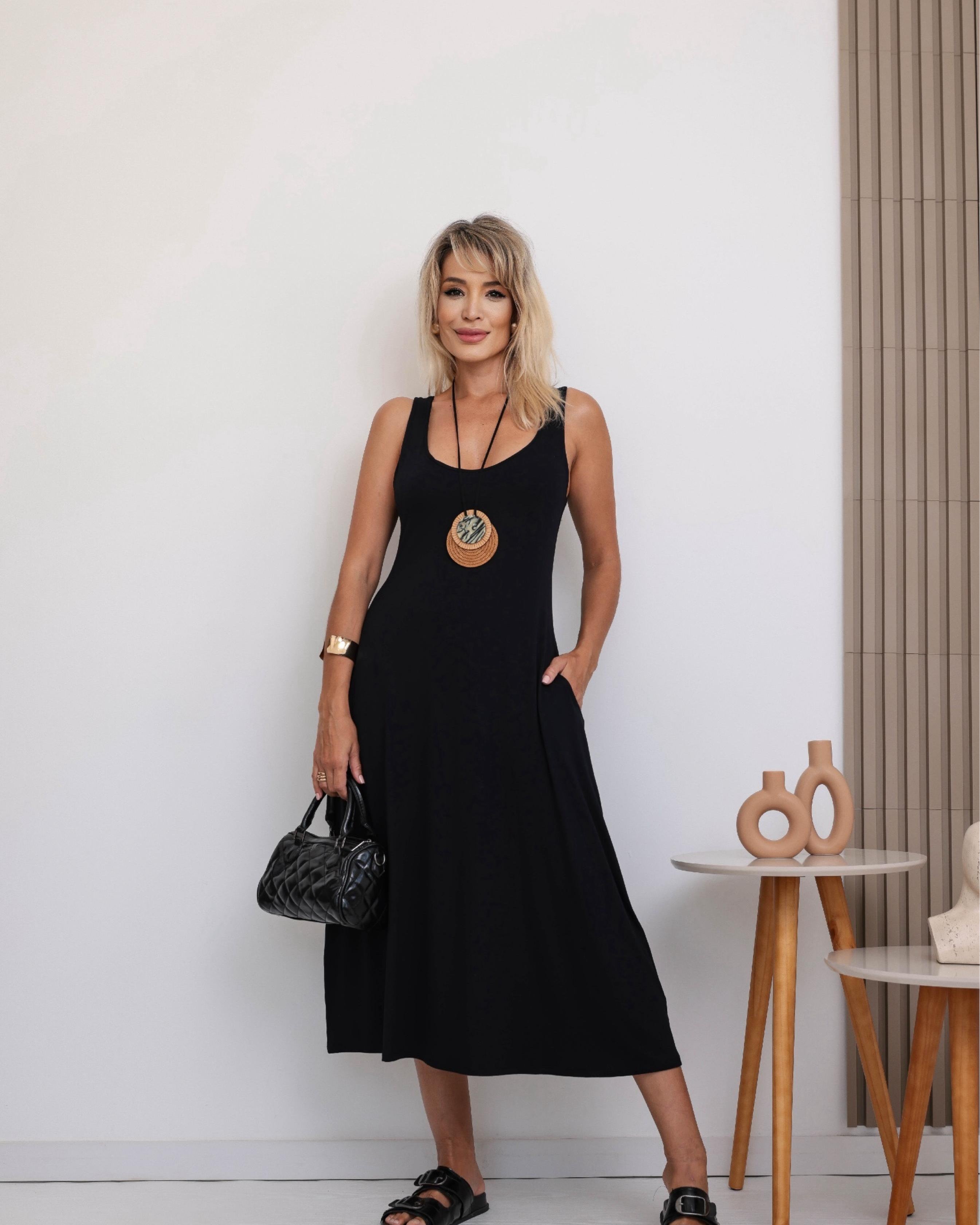 Vestido Basic Midi - Preto
