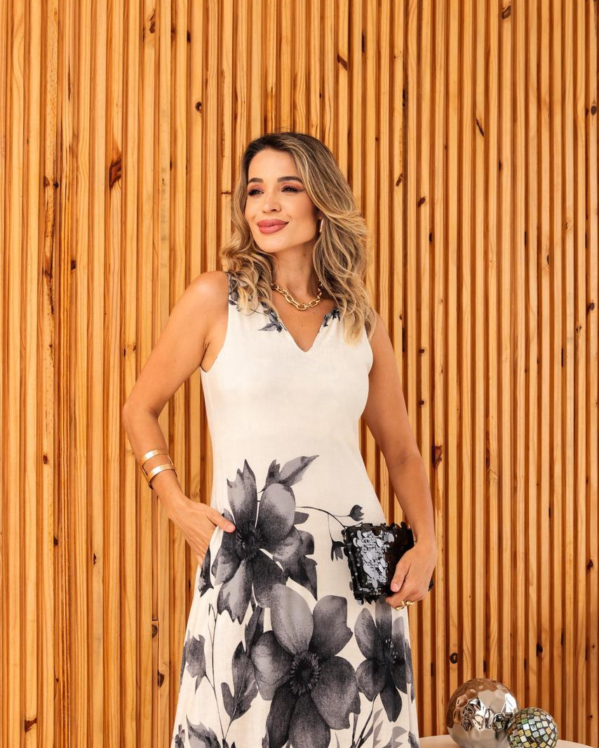 Vestido Botânica - Floral Preto