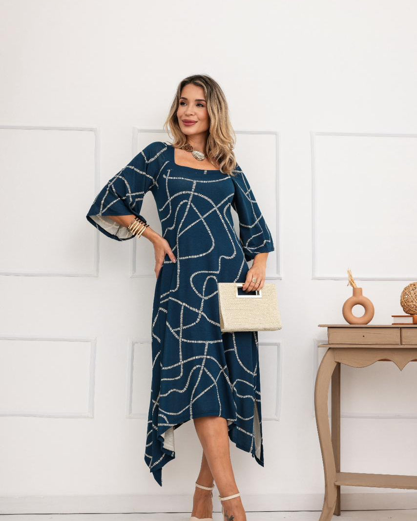 Vestido Burguesa - Estampado Azul Linear
