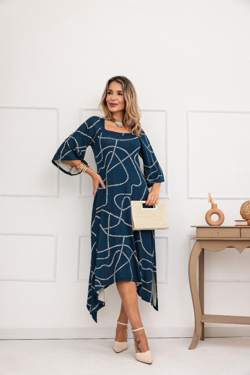 Vestido Burguesa - Estampado Azul Linear