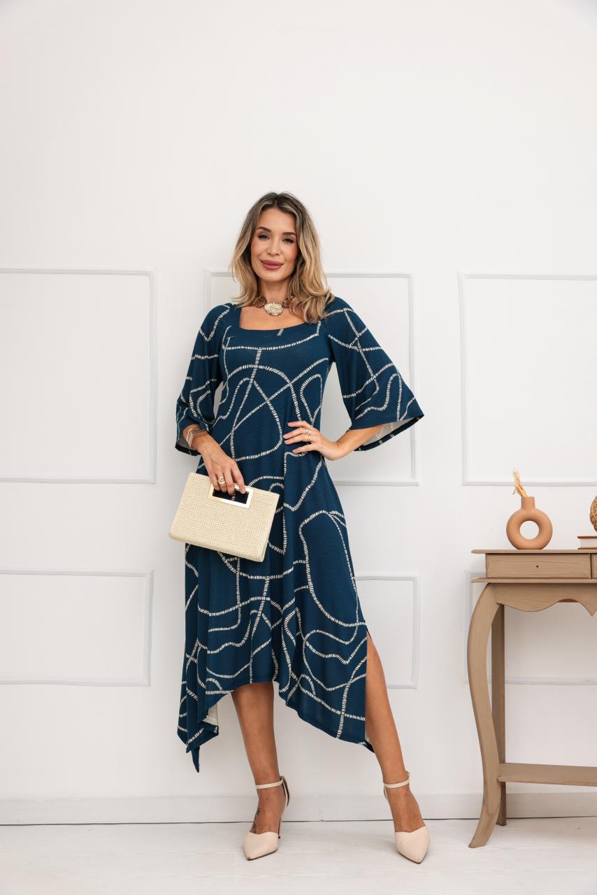 Vestido Burguesa - Estampado Azul Linear