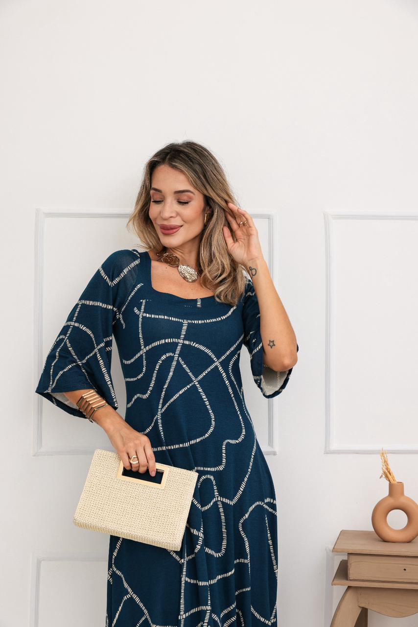 Vestido Burguesa - Estampado Azul Linear