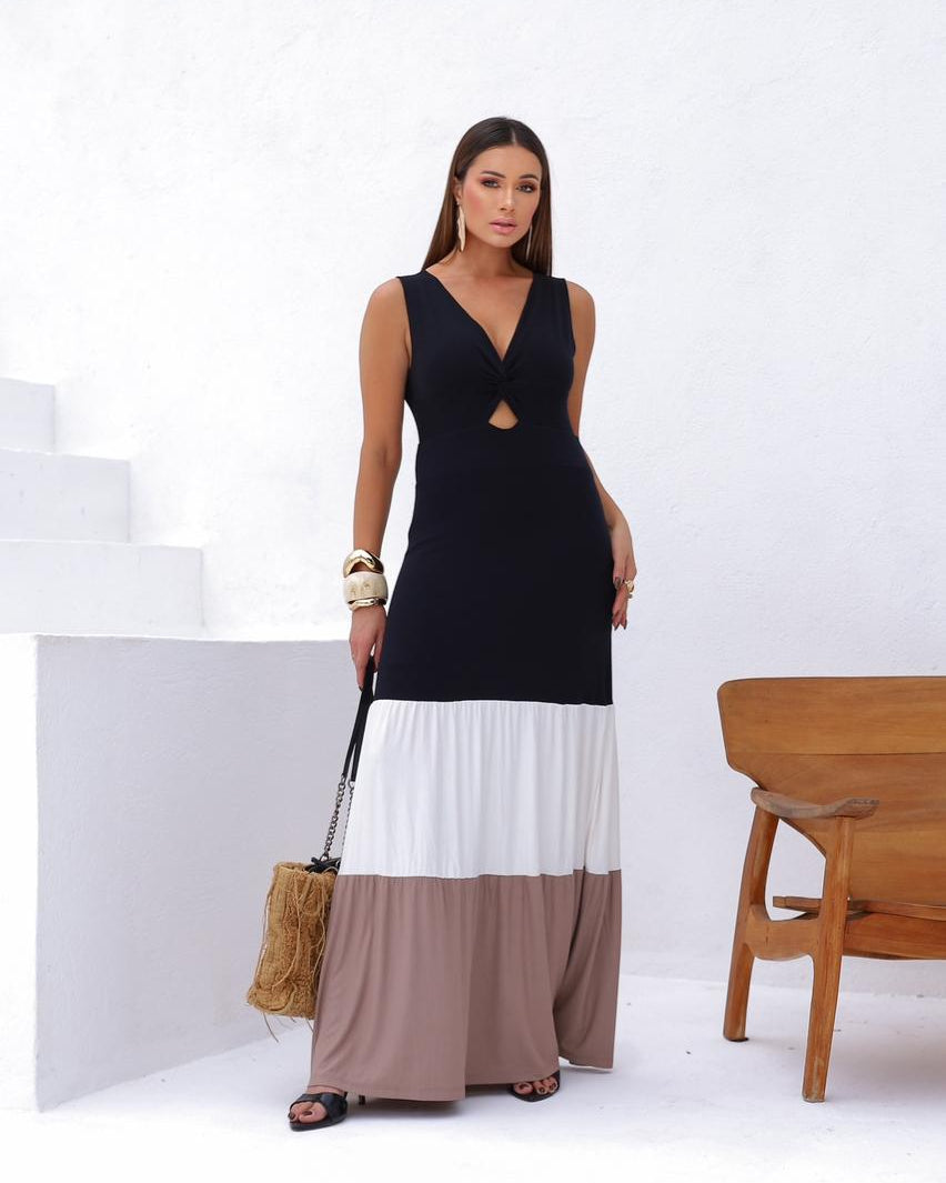 Vestido Nuvia - Bege/Preto