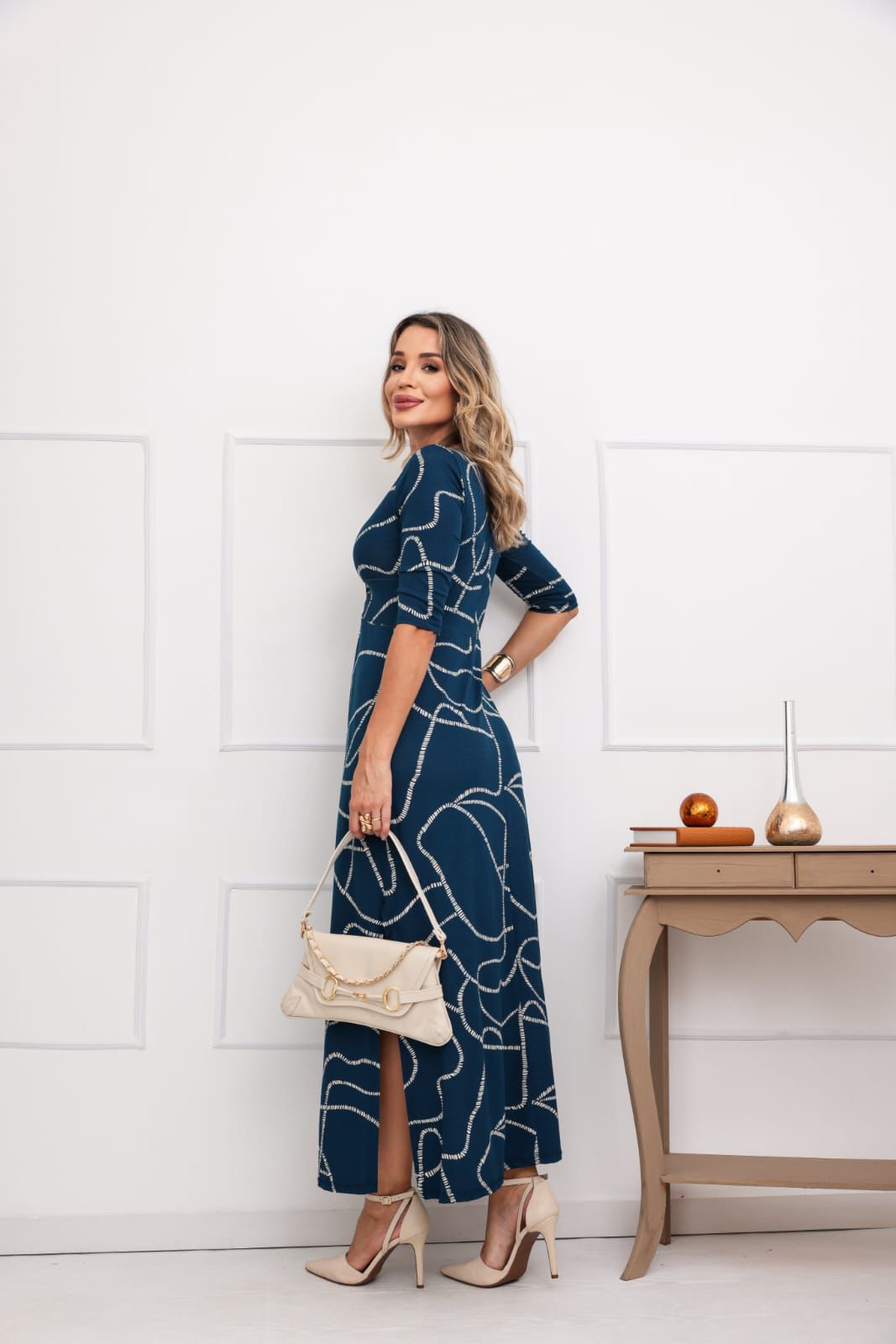 Vestido Safari - Estampado Azul Linear