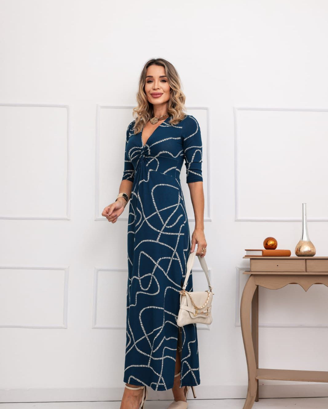 Vestido Safari - Estampado Azul Linear