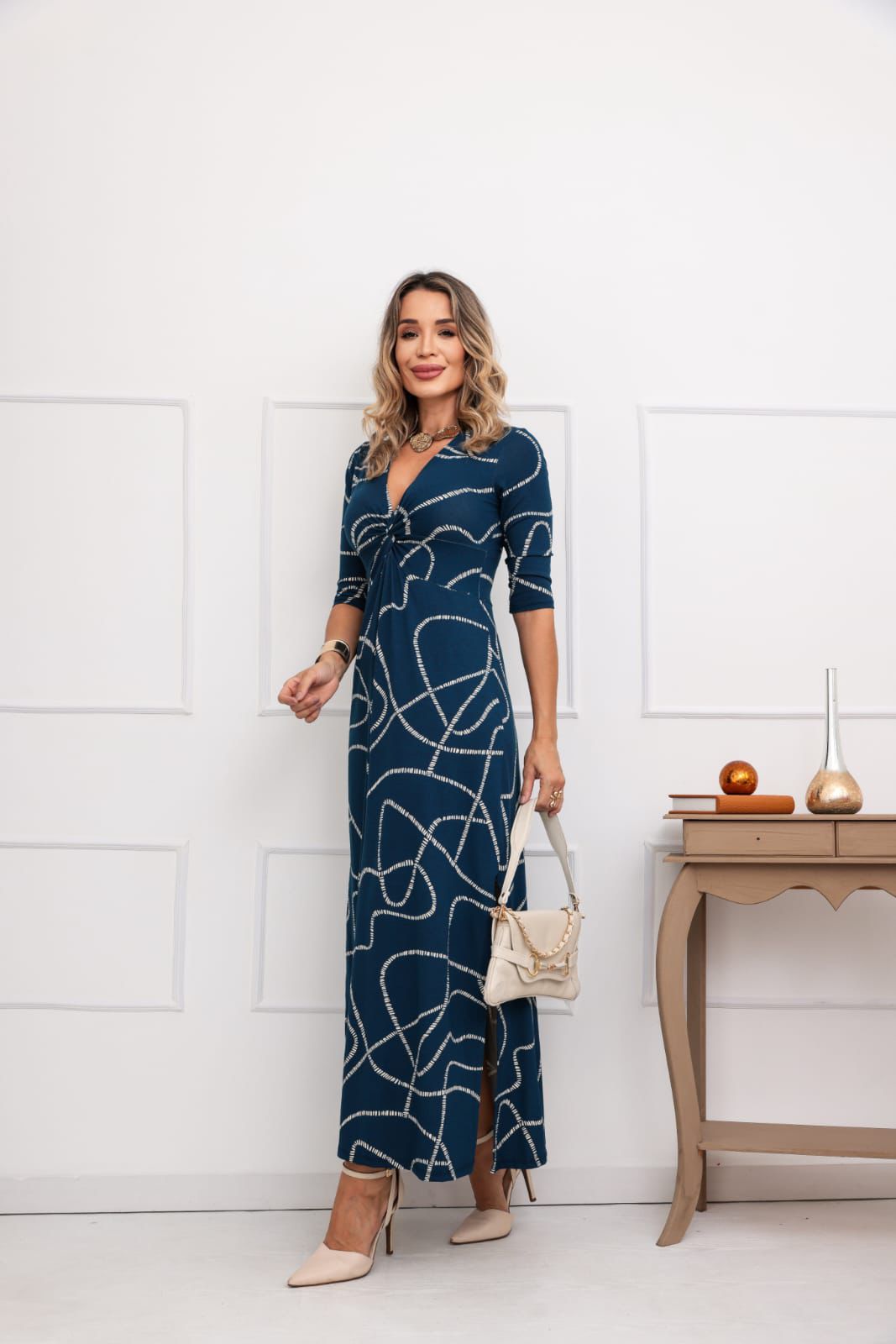 Vestido Safari - Estampado Azul Linear