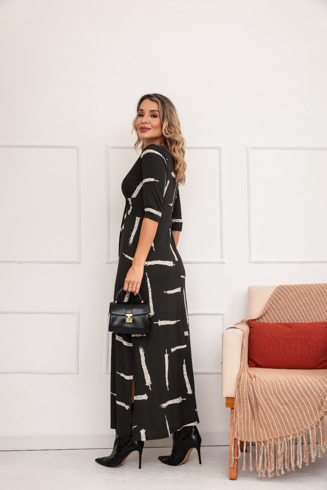 Vestido Safari - Estampado Preto Abstrato