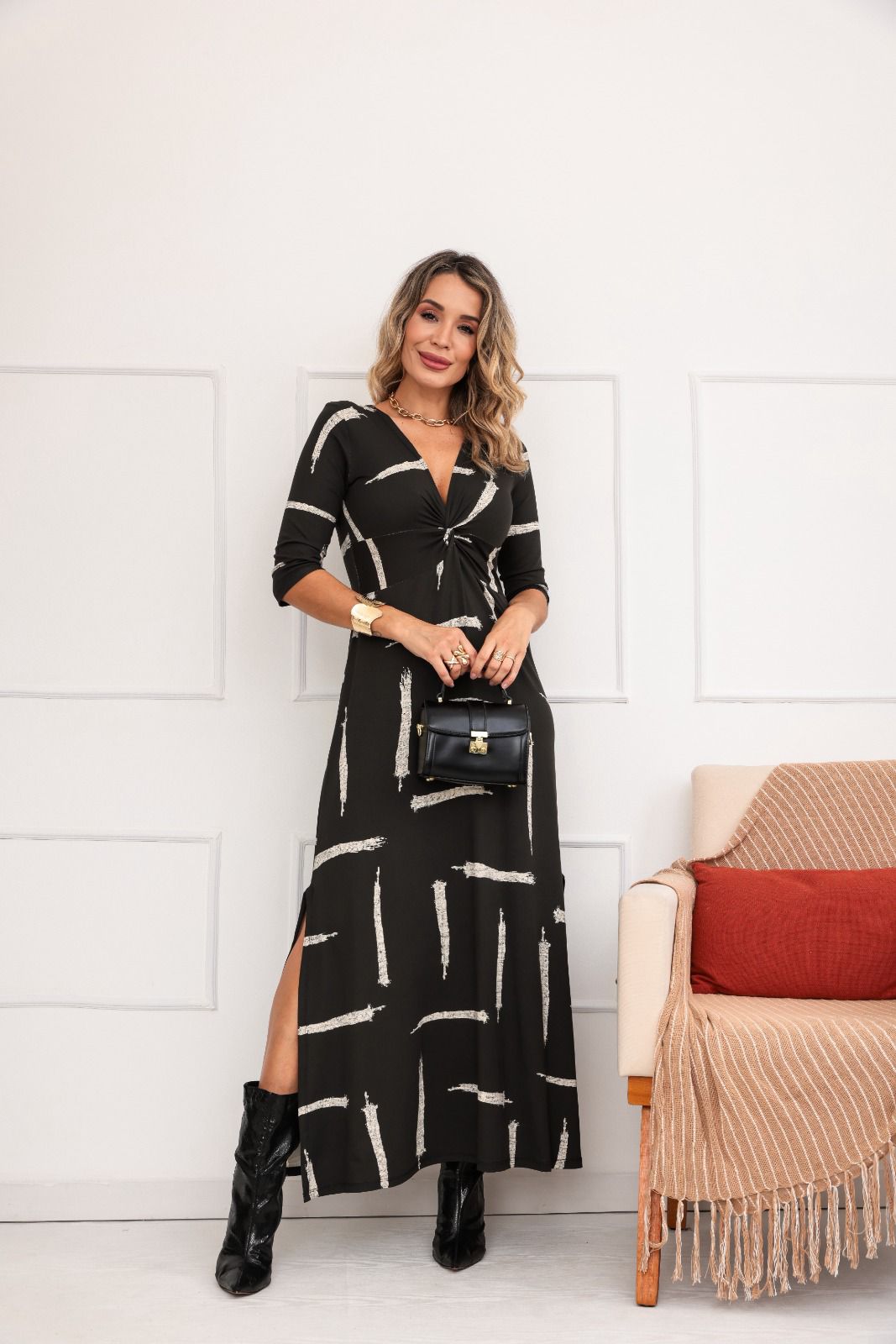 Vestido Safari - Estampado Preto Abstrato