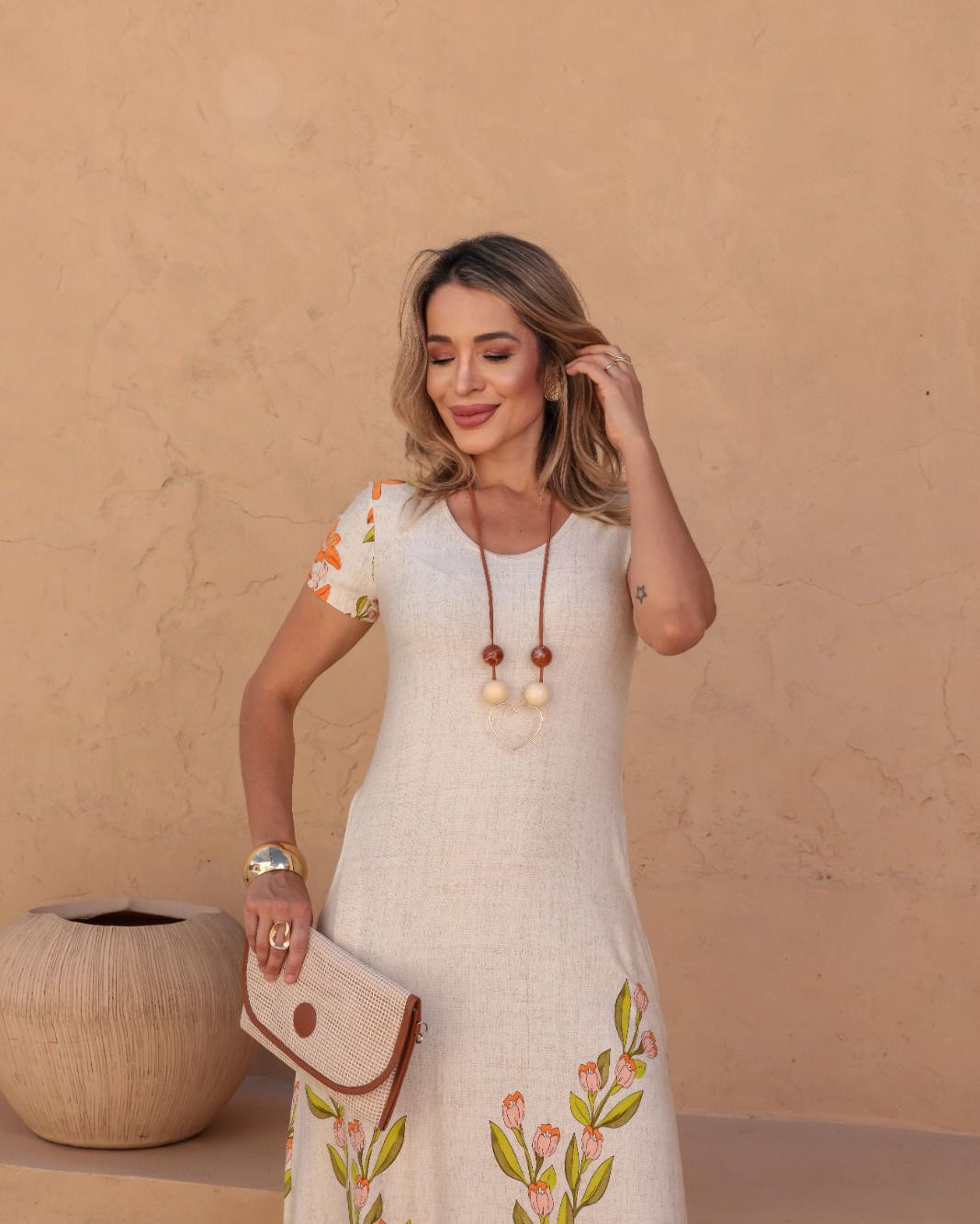 Vestido Tropical Estampado - Floral Laranja